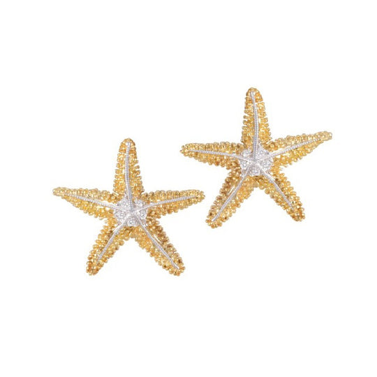 Pendientes de estrella marina de 14k 21 mm con 10 diamantes