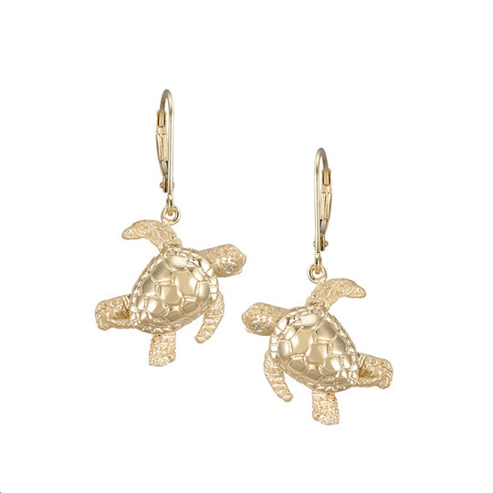 14k 20mm Sea Turtle Earrings with 4 Diamonds