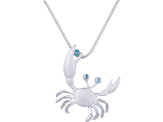 Colgante de cangrejo de 14k 22 mm con 3 diamantes azules
