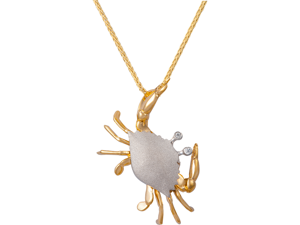 14k 2/tone Crab Pendant with 18 Diamonds