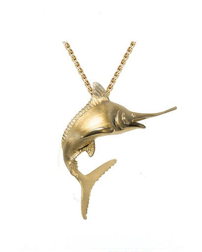14K YELLOW GOLD DIAMOND BLUE MARLIN PENDANT