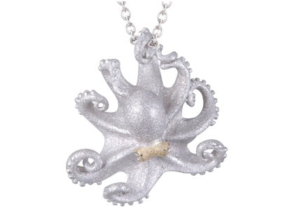 Precious Silver/18k 21mm Octopus Pendant with 2 Diamonds