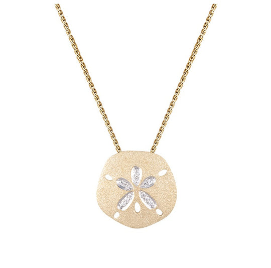 Colgante de dólar de arena de 14k 18 mm con 12 diamantes