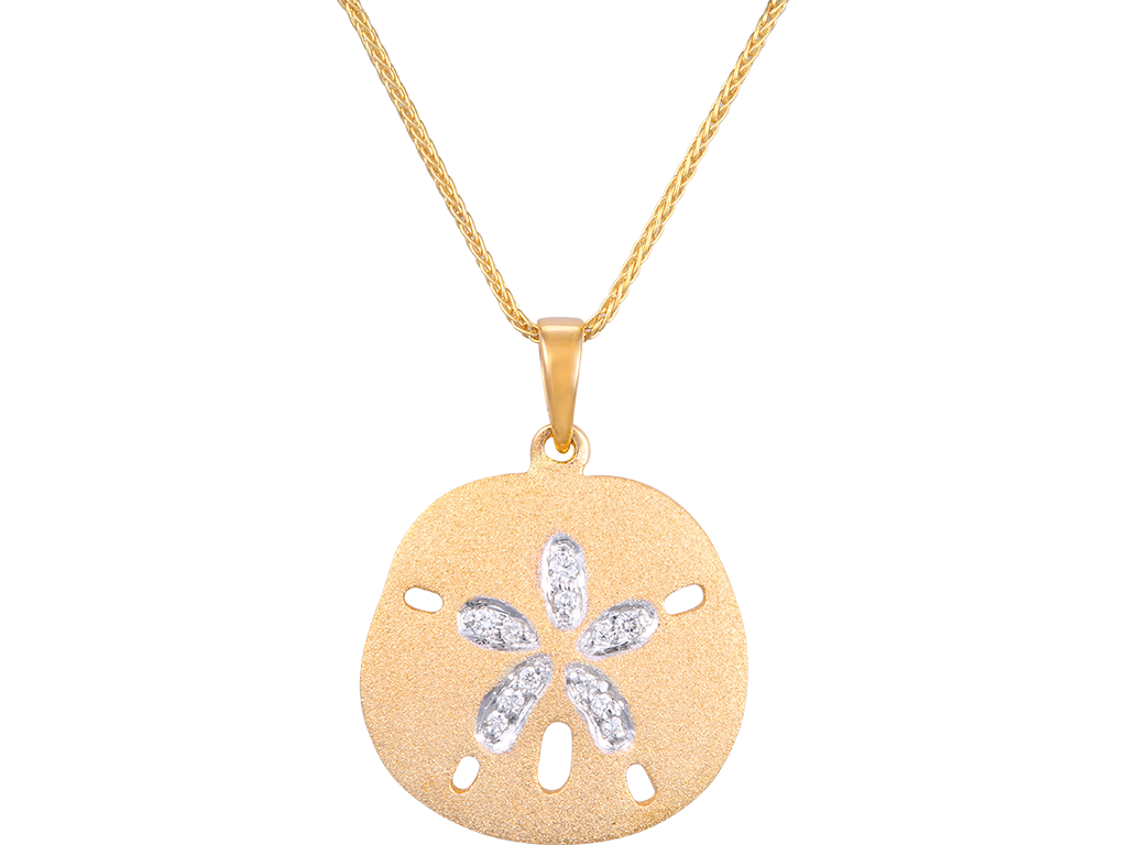 21mm 14K Sand Dollar Pendant With 12 Diamonds