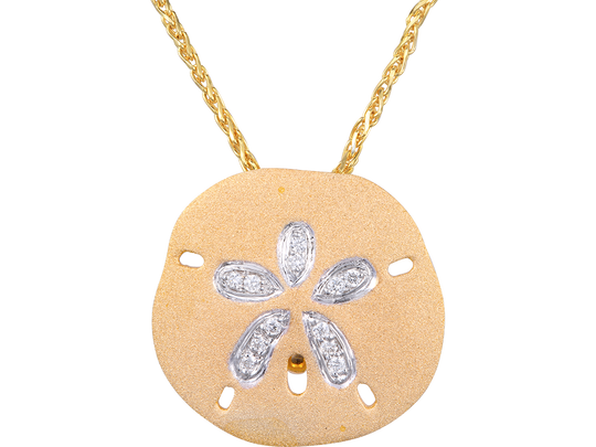 Colgante de dólar de arena de 14k 25 mm con 12 diamantes