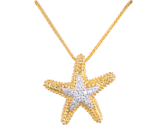 Colgante de estrella marina de 14k 16 mm con 11 diamantes