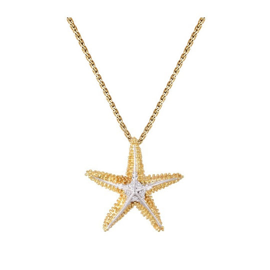 Colgante de estrella de mar de 14k 21 mm con 5 diamantes