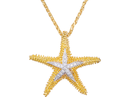 Colgante de estrella marina de 14k 30 mm con 16 diamantes
