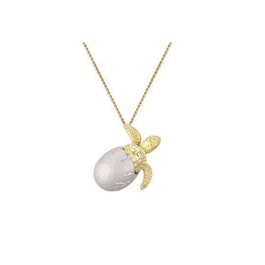 14k 17mm "Hatching" Turtle Pendant with 2 Diamonds