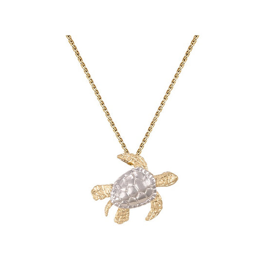 14k 2/tone 20mm Sea Turtle Pendant with 2 Diamonds