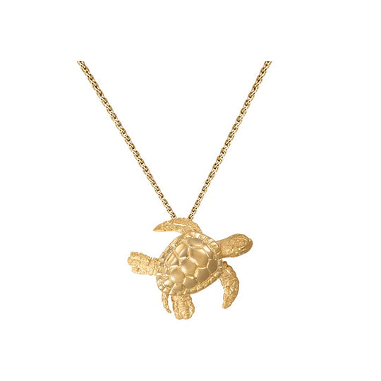 14k 20mm Sea Turtle Pendant with 2 Diamonds