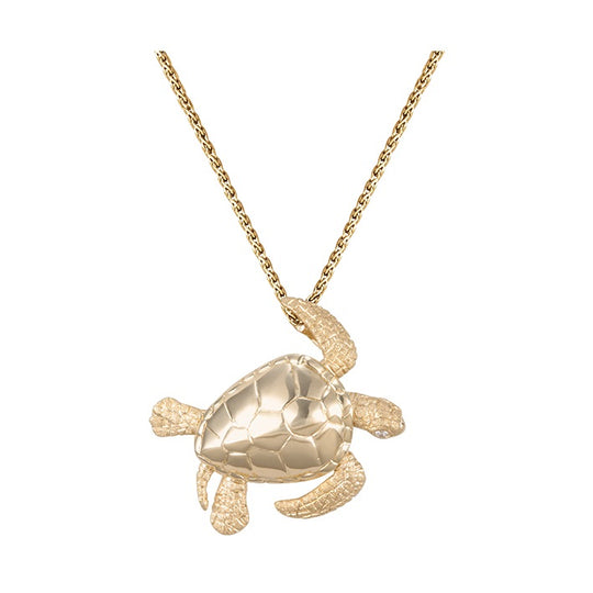 14k 30mm Sea Turtle Pendant with 2 Diamonds