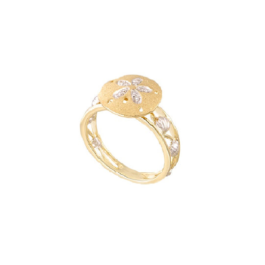 Anillo de dólar de arena de 14k 2/tono de 12 mm con 10 diamantes