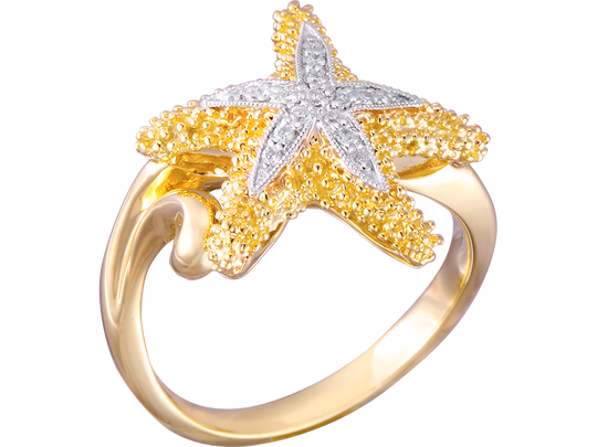 Anillo de estrella marina de 14k 16 mm con 11 diamantes