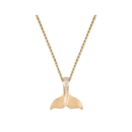 Colgante de cola de ballena de 14k 15 mm con 5 diamantes