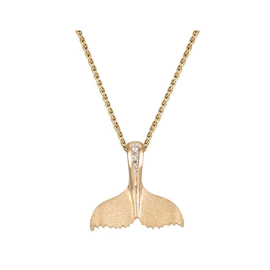 Colgante de cola de sierra de ballena de 14k 21 mm con 5 diamantes