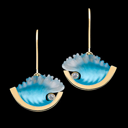 14k Yellow Gold Wave Earrings With .02ct Diamonds