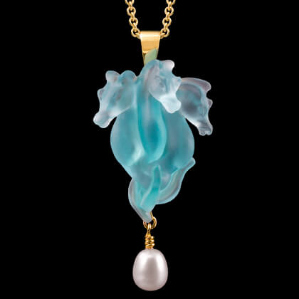 14K Gelbgold mit Perle drei Seepferdchen Anhänger