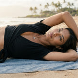 Precious Silver/14KY 15mm Whale Tail Pendant with Black Rhodium — worn on model (brunette, view 2)