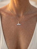 Precious Silver/14KY 15mm Whale Tail Pendant — close-up on model