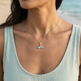 Precious Silver/14KY 20mm Whale Tail Pendant with Black Rhodium — worn on model (brunette, view 3)