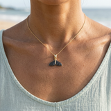 Precious Silver/14KY 20mm Whale Tail Pendant with Black Rhodium — worn on model (brunette, view 4)