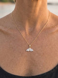 Precious Silver/14KY 20mm Whale Tail Pendant — close-up on model