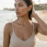 Precious Silver/14KY 25mm Whale Tail Pendant with Black Rhodium — worn on model (brunette, view 1)