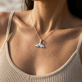 Precious Silver/14KY 25mm Whale Tail Pendant with Black Rhodium — worn on model (brunette, view 4)