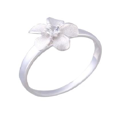 10mm Precious Silver Plumeria Ring with White Sapphire and heavy shank