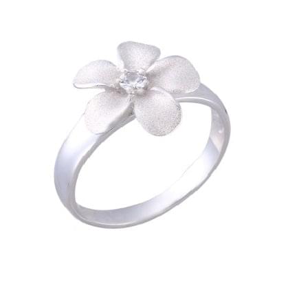 13mm Precious Silver Flower Ring with White Sapphire