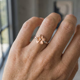 14k Plumeria Rose Gold and White Gold Diamond Ring — worn on model (blonde, view 4)