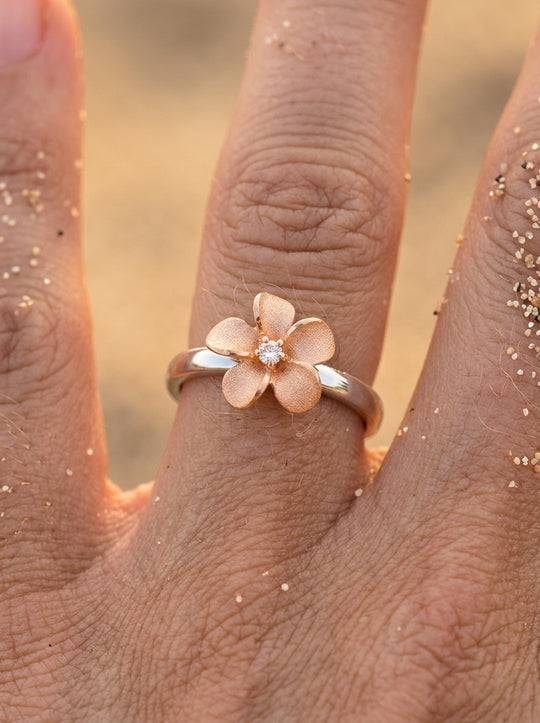 14k Plumeria Rose Gold and White Gold Diamond Ring