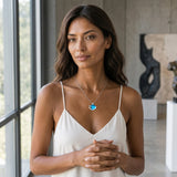 14k White Gold Medium Curl Wave Pendant — worn on model (brunette, view 1)