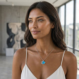 14K White Gold Medium Wave Pendant with Diamond — worn on model (brunette, view 1)