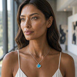 14K White Gold Medium Wave Pendant with Diamond — worn on model (brunette, view 2)