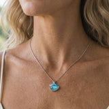 14K Small White Gold Wave Pendant with Diamond — worn on model (blonde, view 2)