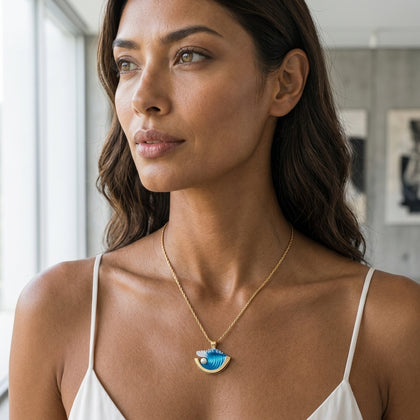 Colgante de onda perla de oro amarillo de 14k de 14k