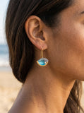 14k Yellow Gold Wave Earrings With .02ct Diamonds — close-up on model