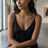 14k 2/tone Plumeria Lei Necklace with 5 diamonds — worn on model (brunette, view 1)