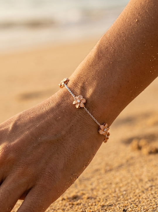 7mm 14k 2/tone Plumeria Bracelet with 14 diamonds