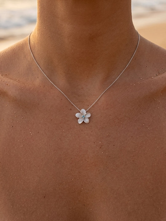 14k 13mm Plumeria Slide with Blue Diamond