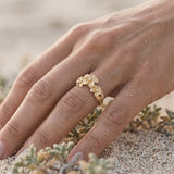 14k 11mm Plumeria Ring with 3 diamonds — worn on model (blonde, view 3)