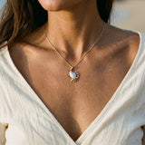 14k 2/tone 25mm Crab Pendant with 2 Diamonds — worn on model (brunette, view 3)