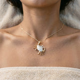 14k 2/tone 25mm Crab Pendant with 2 Diamonds — worn on model (brunette, view 4)