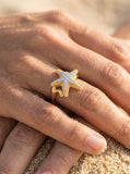 14k 16mm Starfish Ring with 11 Diamonds — close-up on model