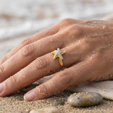 14k 16mm Starfish Ring with 11 Diamonds — worn on model (blonde, view 3)