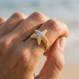 14k 16mm Starfish Ring with 11 Diamonds — worn on model (blonde, view 4)