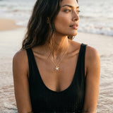 14k 16mm Starfish Pendant with 11 Diamonds — worn on model (brunette, view 2)