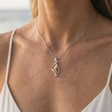 14k 2/tone Single Sea Horse Pendant with 3 Diamonds — worn on model (blonde, view 3)